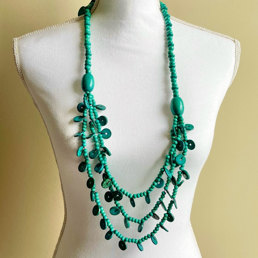 NWT Green Beaded Wood Necklace - Picture 2 of 2